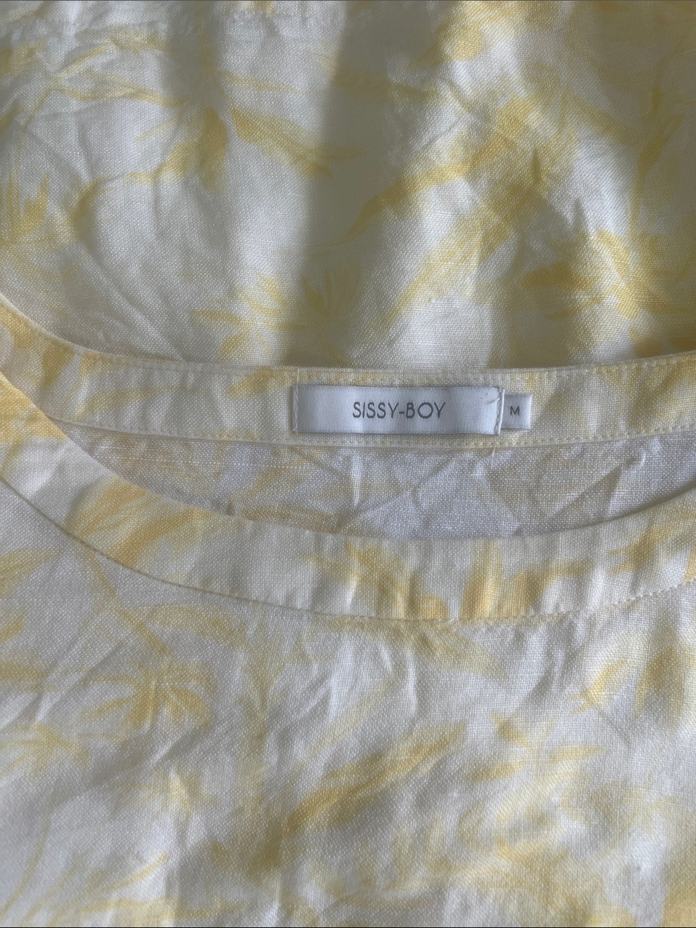 Sissy Boy Linen Light Yellow Tie-Dye Crewneck Short Sleeve Top(Bin 1-40)